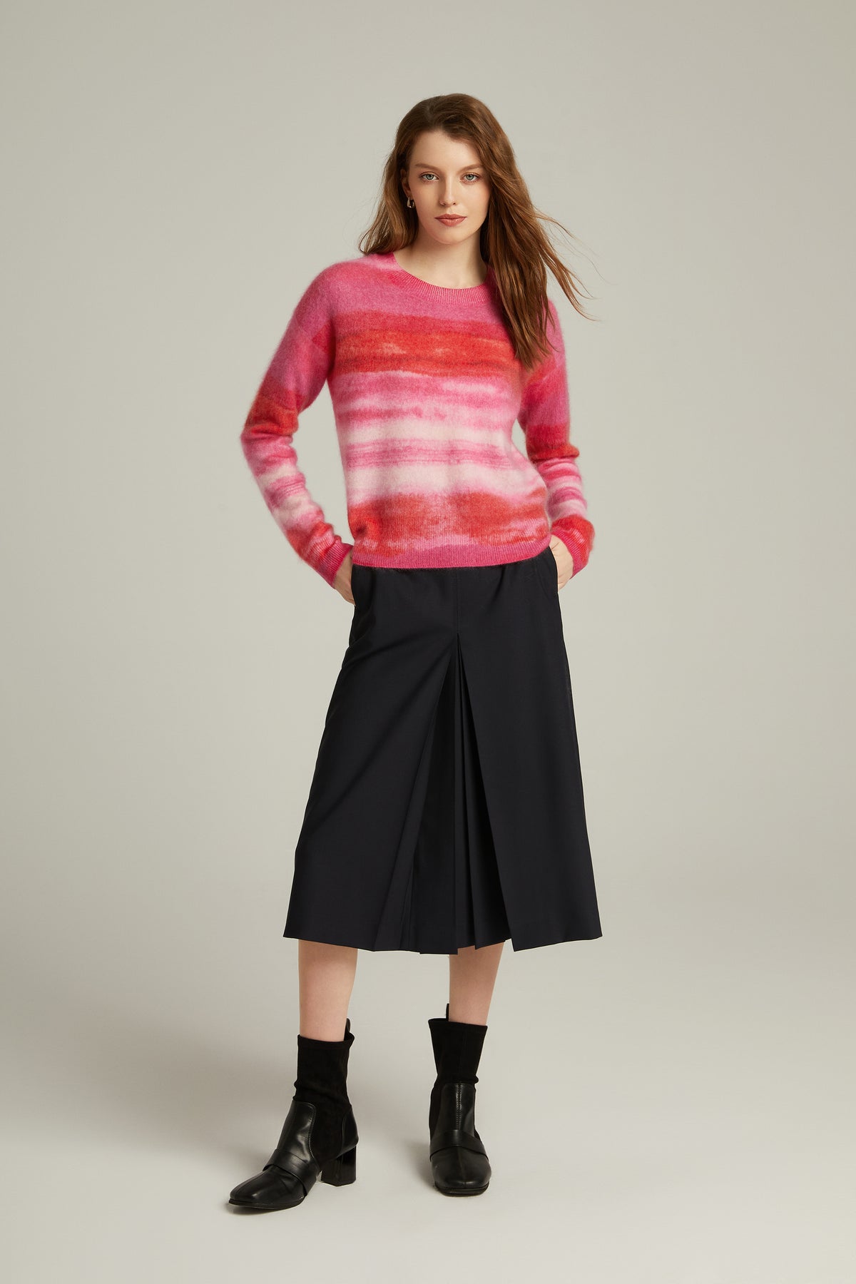 Women's Long Sleeve Brushed Cashmere Sweater with Allover Digital Print