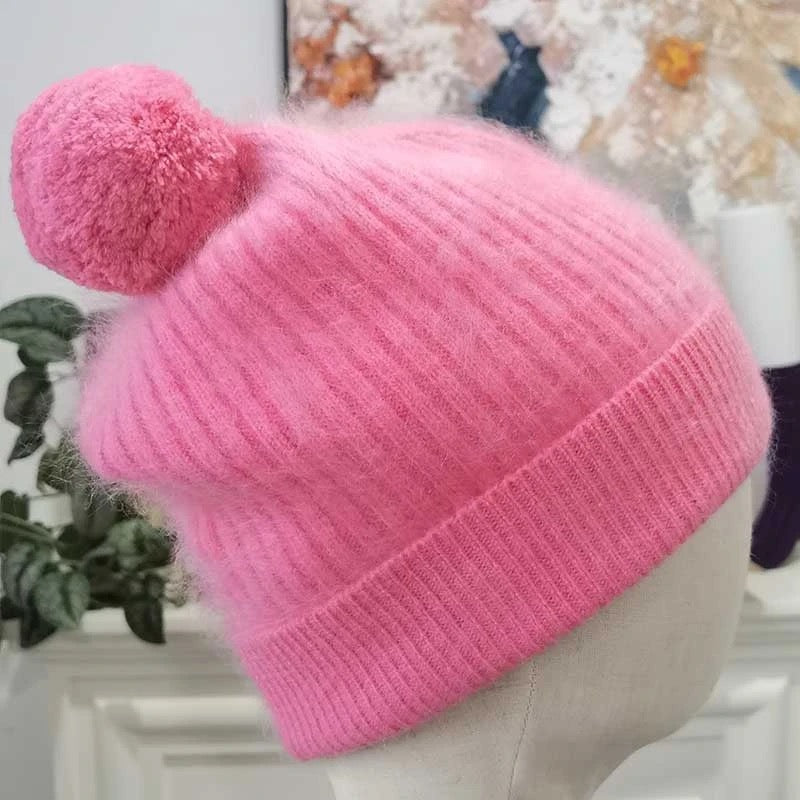 Women's Brushed Cashmere Beanie with Pompom - Main Image