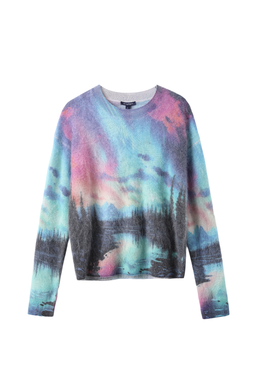 Women’s Brushed Cashmere Allover Printed Pullover Sweater