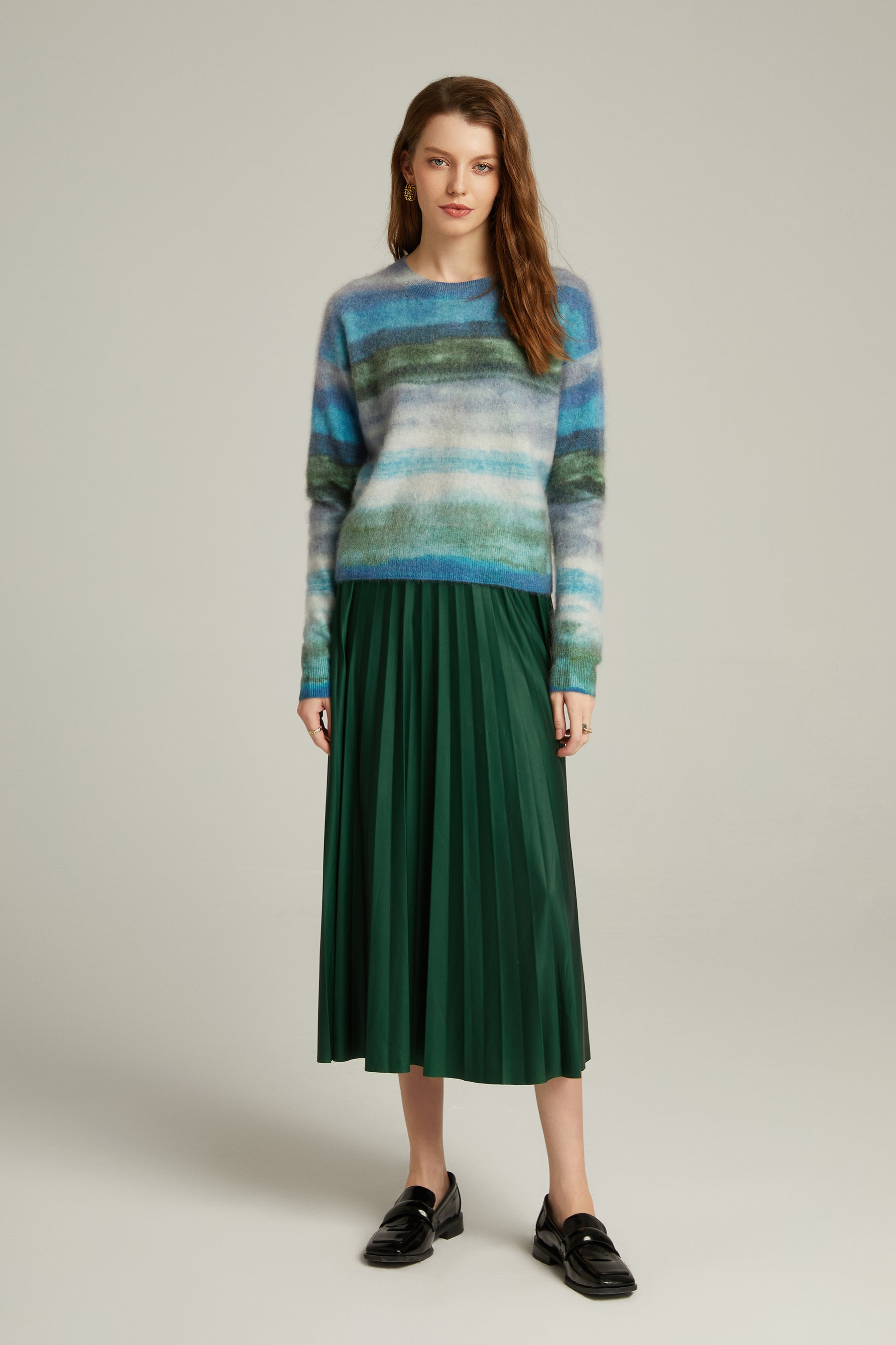 Women's Long Sleeve Brushed Cashmere Sweater with Allover Digital Print