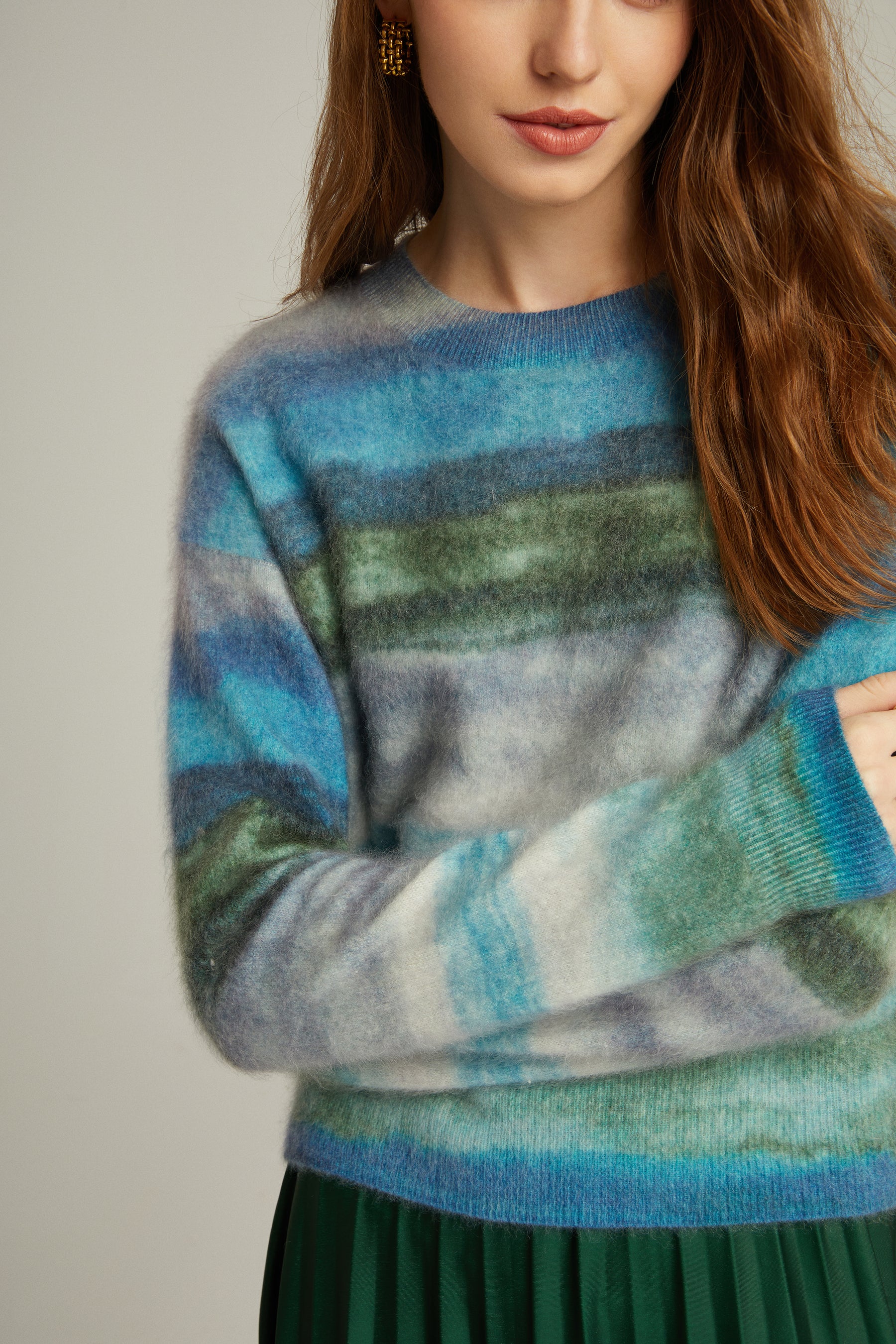 Women's Long Sleeve Brushed Cashmere Sweater with Allover Digital Print