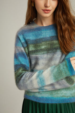 Women's Long Sleeve Brushed Cashmere Sweater with Allover Digital Print