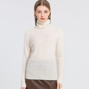 100% brushed cashmere high neck sweater