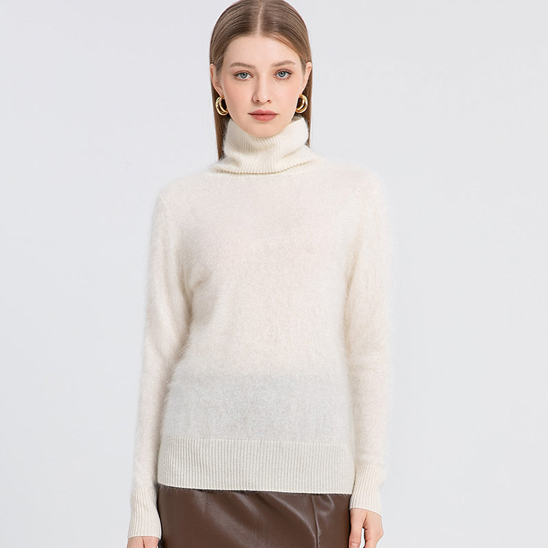 100% brushed cashmere high neck sweater