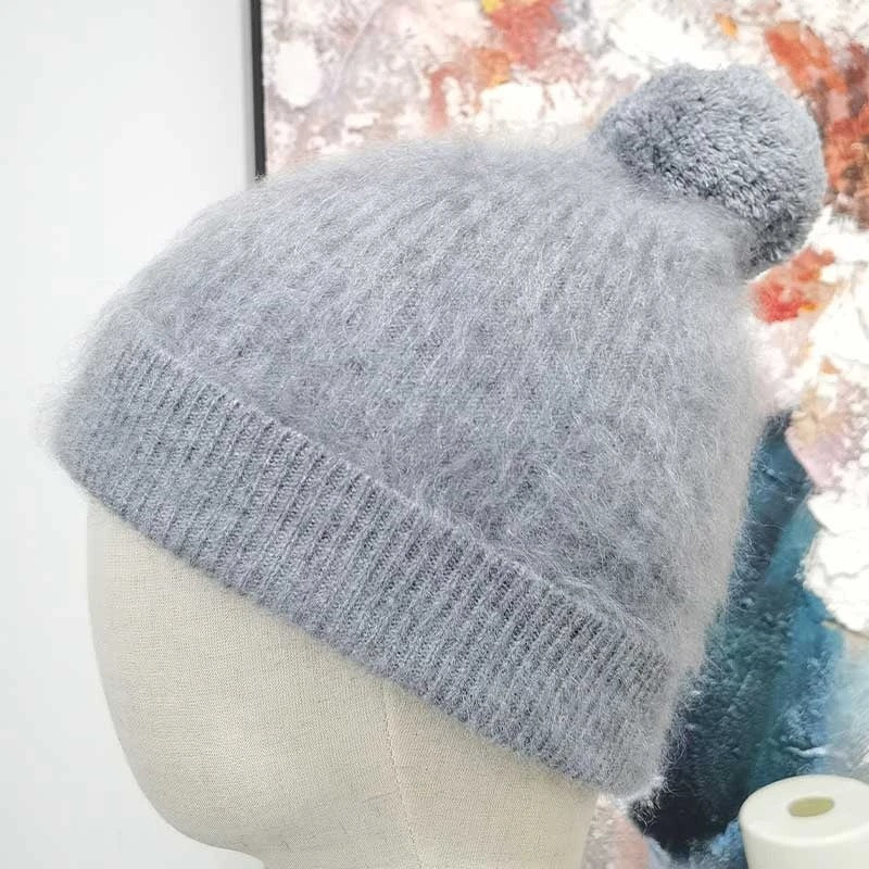 Women's Brushed Cashmere Beanie with Pompom