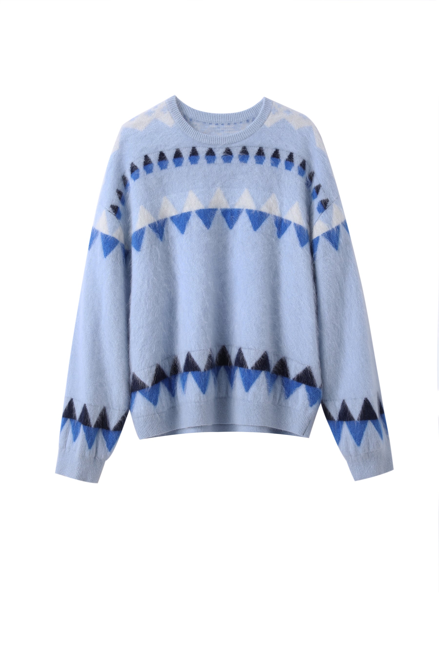 Women’s Brushed Cashmere Allover Jacquard Drop-Shoulder Crewneck Sweater