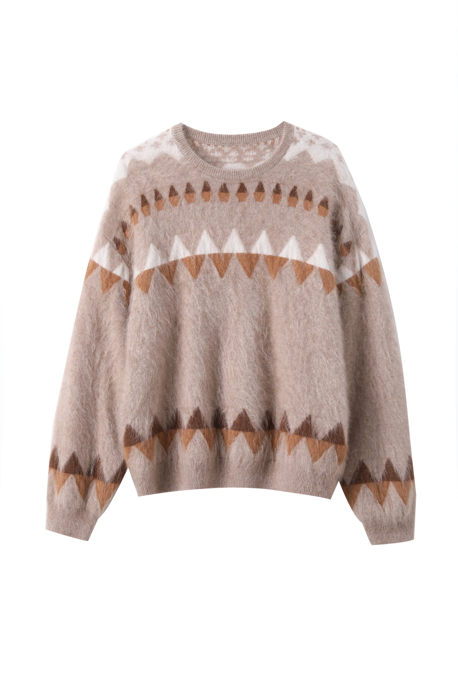 Women’s Brushed Cashmere Allover Jacquard Drop-Shoulder Crewneck Sweater