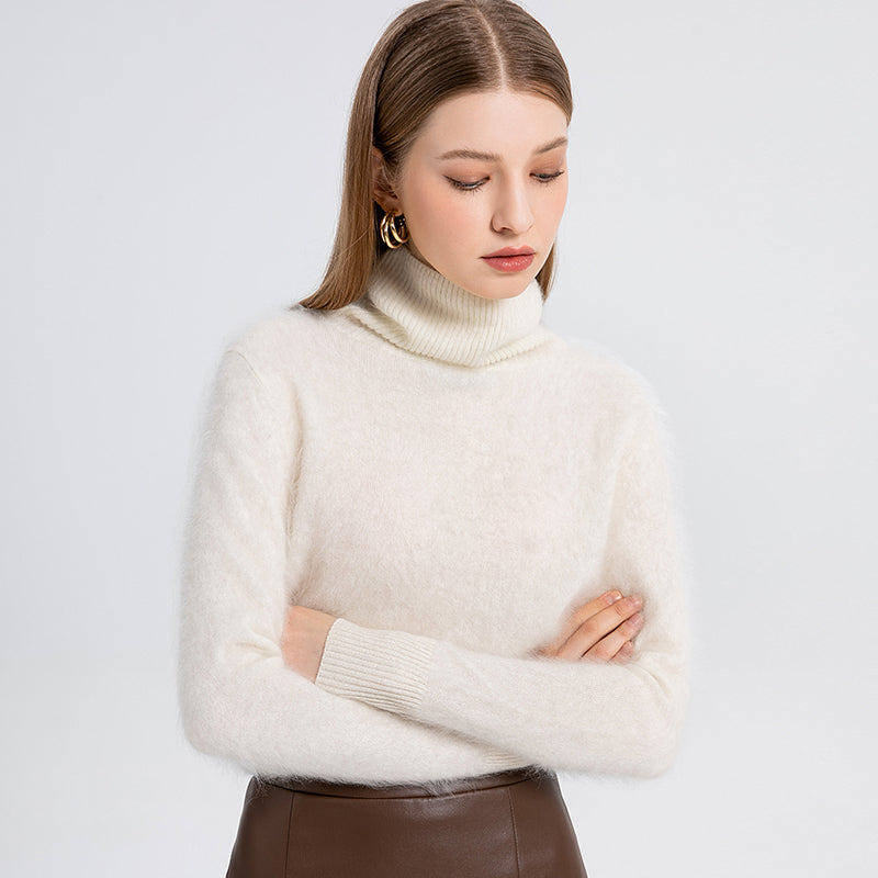 100% brushed cashmere high neck sweater