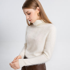 100% brushed cashmere high neck sweater