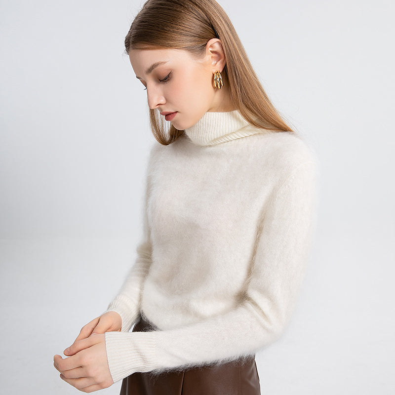 100% brushed cashmere high neck sweater