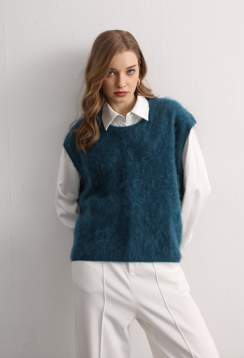 Women's Sleeveless Brushed Cashmere Pullover Vest