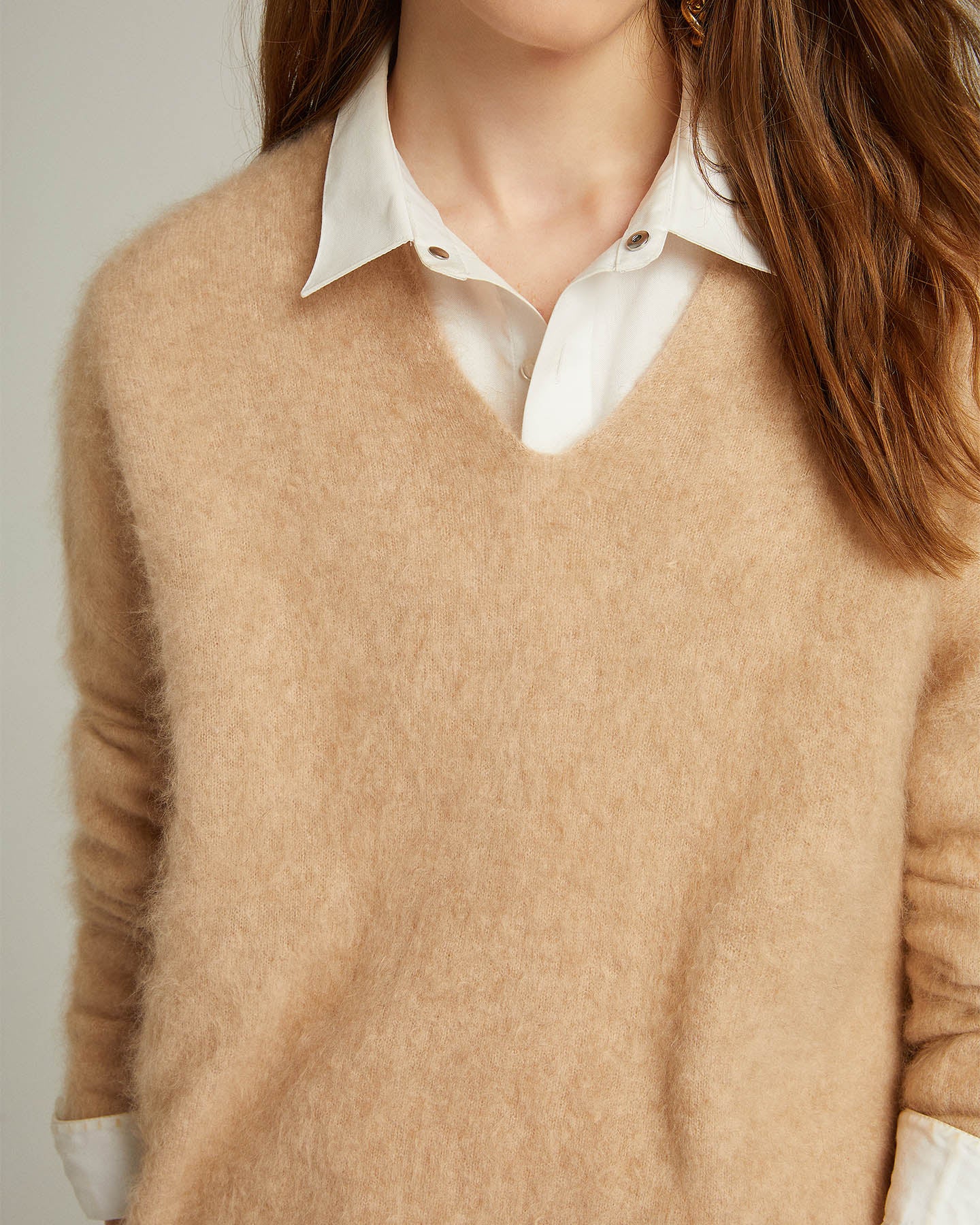 Brushed Cashmere V-neck Pullover Sweater
